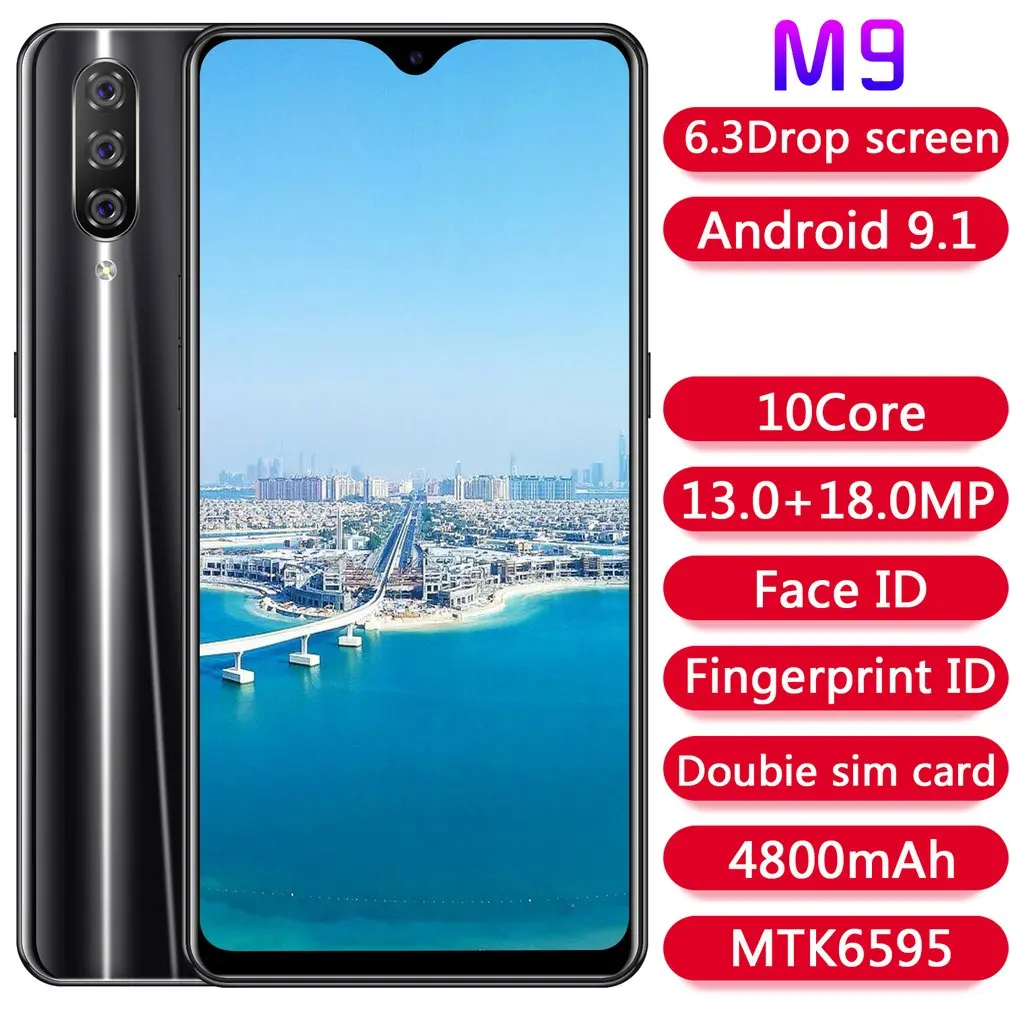 M9 6,3 дюймов полный экран сотовый телефон отпечатков пальцев Android 1 с 16G 4800 Mah 3g смартфон разблокировка лица мобильный телефон