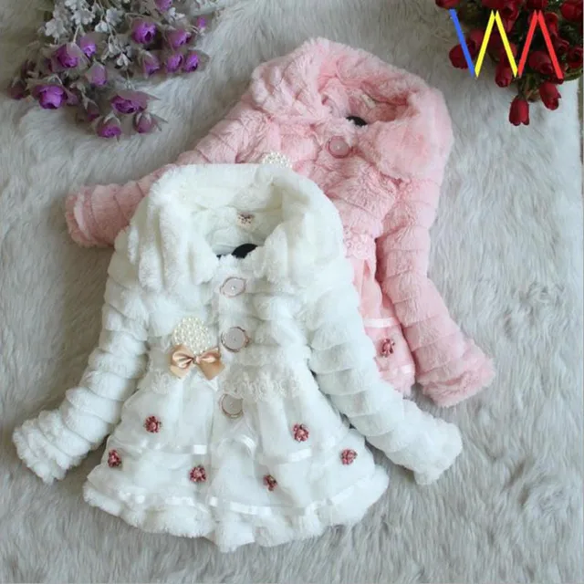 Winter full sleeve Leopard faux fox fur collar Children Girls coat Jacket Baby Girl Outerwear Hooded Infant Clothing Thick Warm 6