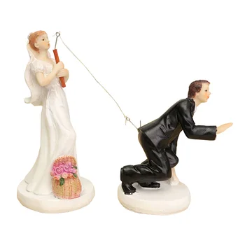 

FUNNY ROMANTIC WEDDING CAKE TOPPER FIGURE BRIDE GROOM COUPLE BRIDAL Groom hooked
