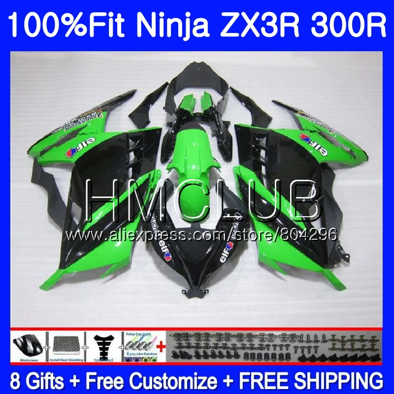 Инъекции для KAWASAKI NINJA цвета: зеленый, черный ZX3R EX 300 ZX 300R 2013 10JK. 9 EX300 ZX-3R ZX300R 13, 14, 15, 16 лет обтекатель