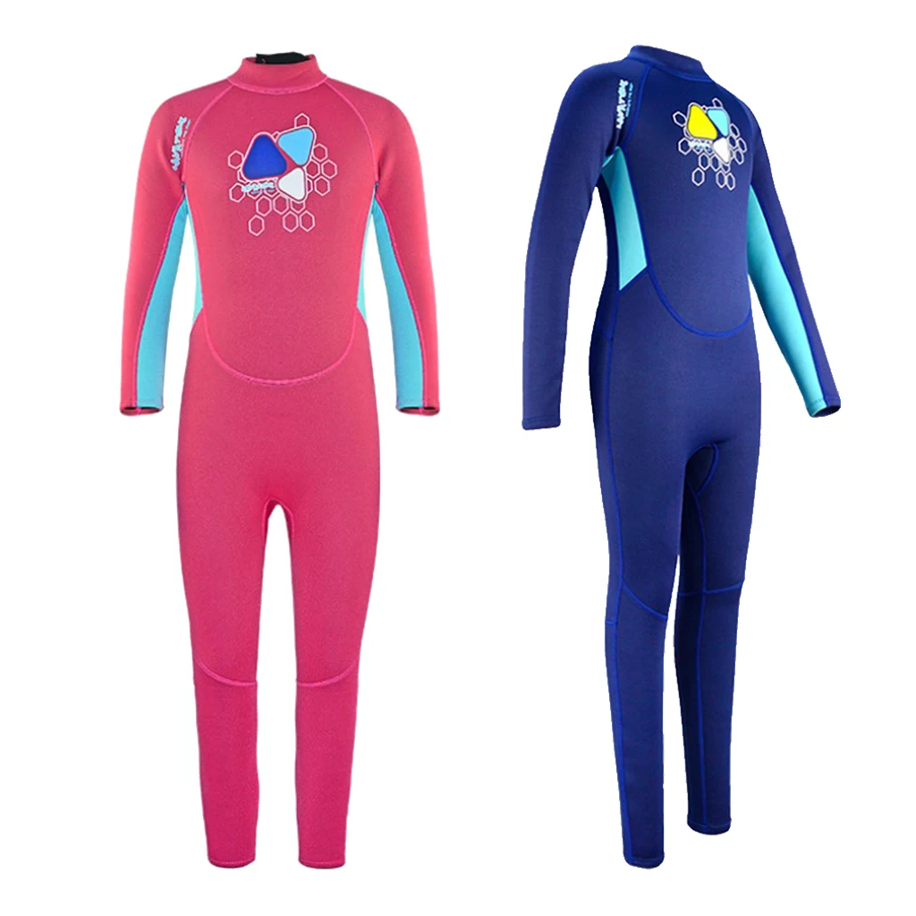 Kids Wetsuit Neoprene 2mm Long Sleeve One Piece UV Protection Swimsuit Fullbody Diving Suit for Surfing Snorkeling 