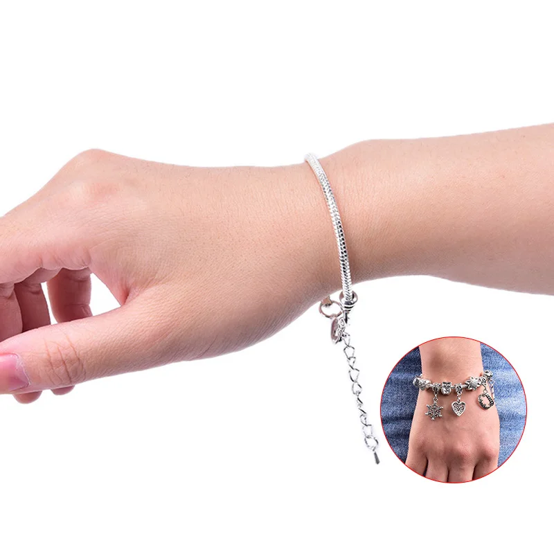 16 20 см серебряная цепочка в виде змеи для влюбленных оригинальная Pandora браслет