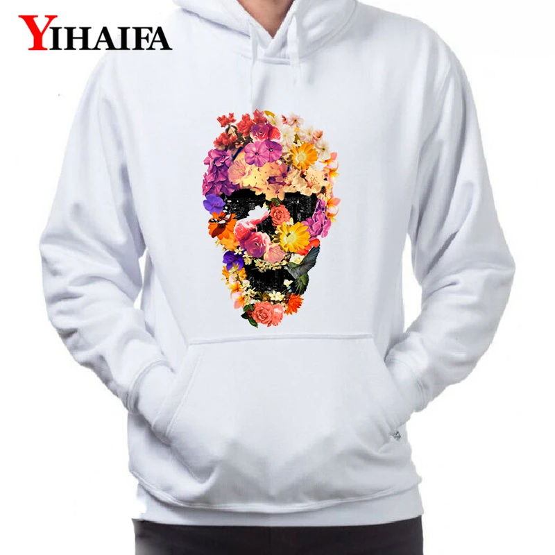 

Mens roupas Hoodies Floral Skull Sweatshirts Streetwear Graphics Pullover Coat Hip Hop Hoodie Tracksuit Long Sleeve White Tops