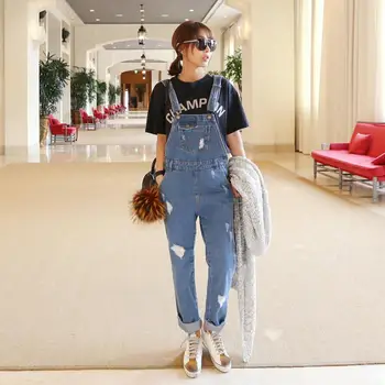 

Denim Overalls Korean Female Loose Spring Autumn Denim Jumpsuits High Waist Jeans Women Denim Pants Plus Size 5XL r1418