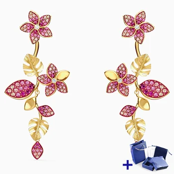 

Original SWA Earrings with Original Engraving TTROPICAL FLOWER PIERCED EARRINGS Party Wedding Jewelry Gift Free Shipping
