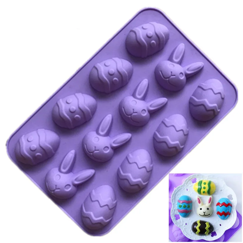 12 Cavity Easter Eggs Rabbit Shape Silicone Chocolate Mold Soap Mould
