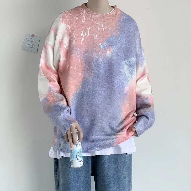 

Korean Style Tie-dye Sweater Men's Warmfashion Retro Casual Knitted Pullover Men Wild Loose Knitting Sweaters Mens Clothes M-3XL