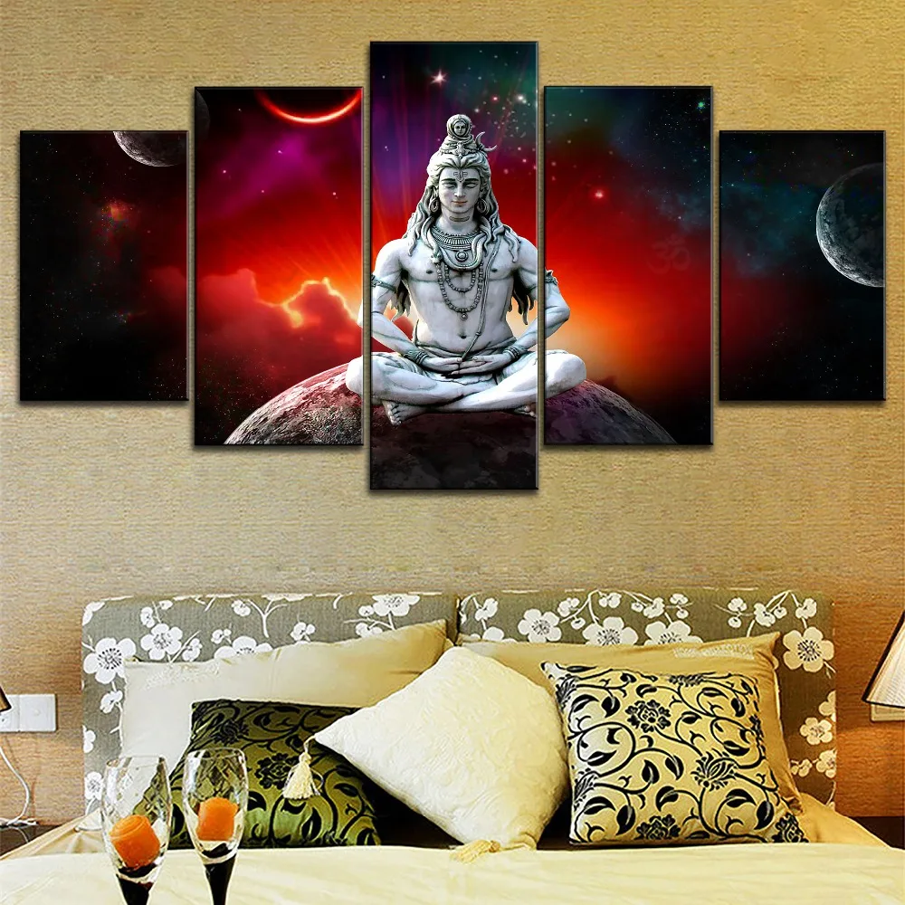 5pcs Lord Shiva Starry Sky Poster Wall Art Decor Modular Pictures Canvas HD Printed Paintings For Living Home Bedroom Decoration (12)