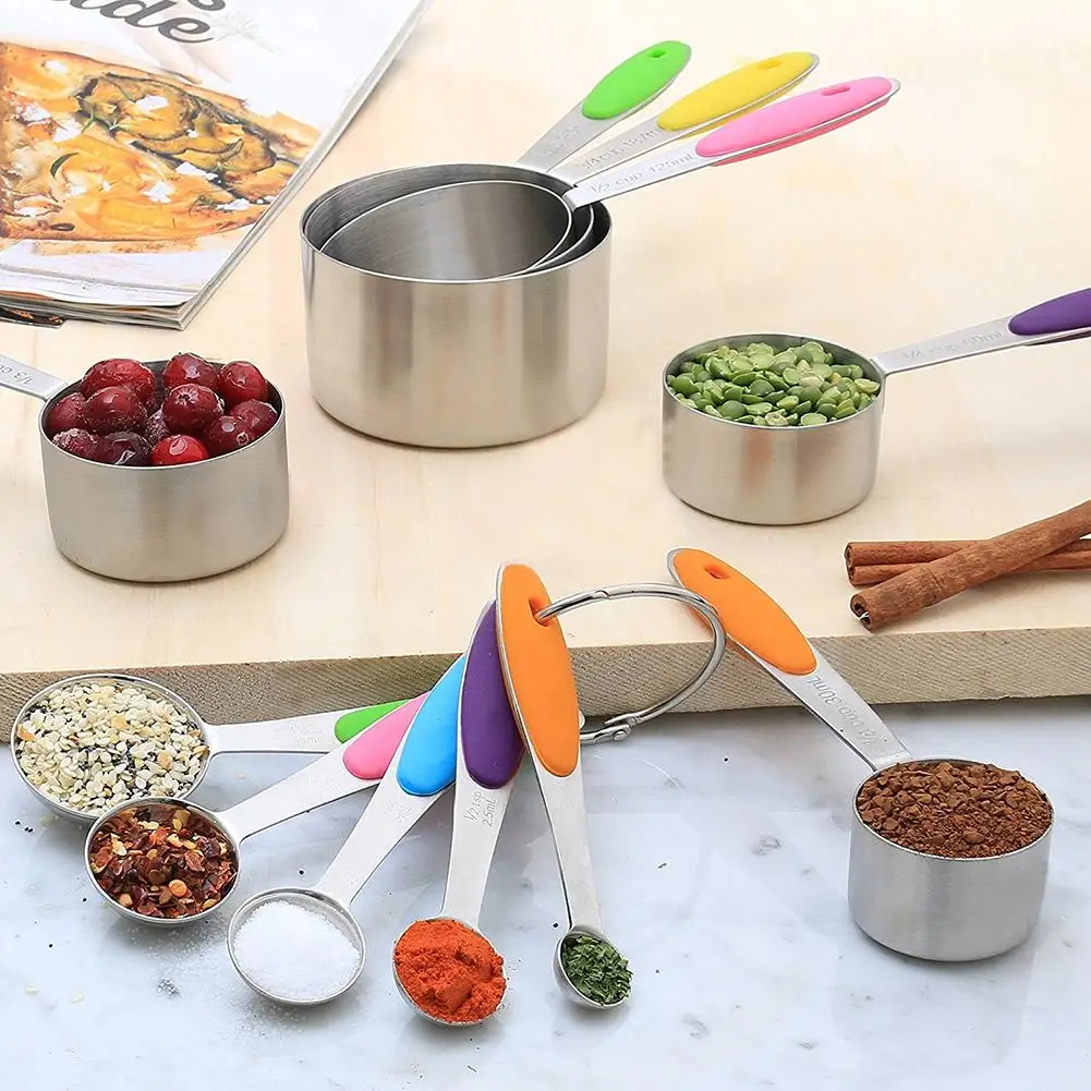 

10Pcs Stainless Steel Home Kitchen Baking Cooking Tool Measuring Cups Spoons Set 5 measuring cups and 5 measuring spoons