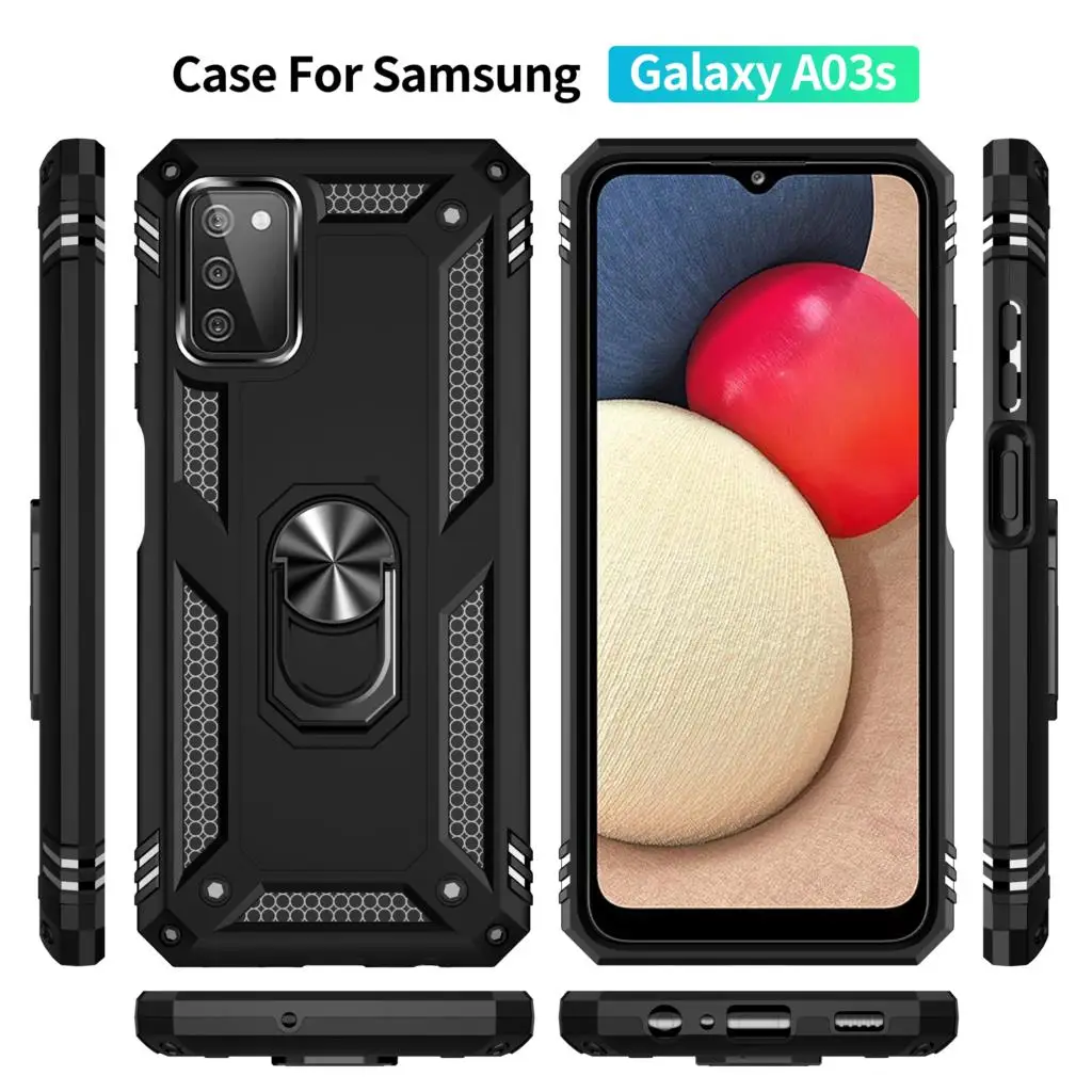 for Samsung A03s Armor Shockproof Case for Samsung Galaxy A03s Military Protective Magnet Holder Ring Case Cover for A 03s 03 s silicone cover with s pen