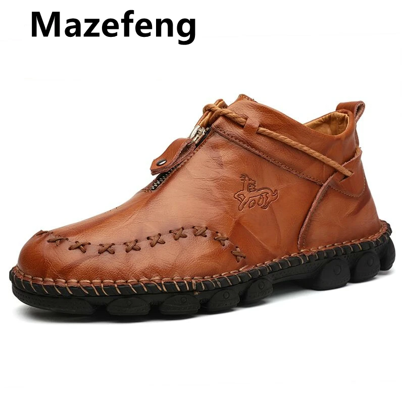 

Mazefeng Autumn New Leather Men Boots Winter High Tops Man Casual Ankle Boot Comfortable Men's Snow Shoes Work Plus Size 38-48