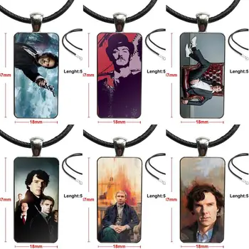 

For Women Kids Glass Cabochon Pendant Necklace Rectangle Fashion Necklace Sherlock Holmes Ed