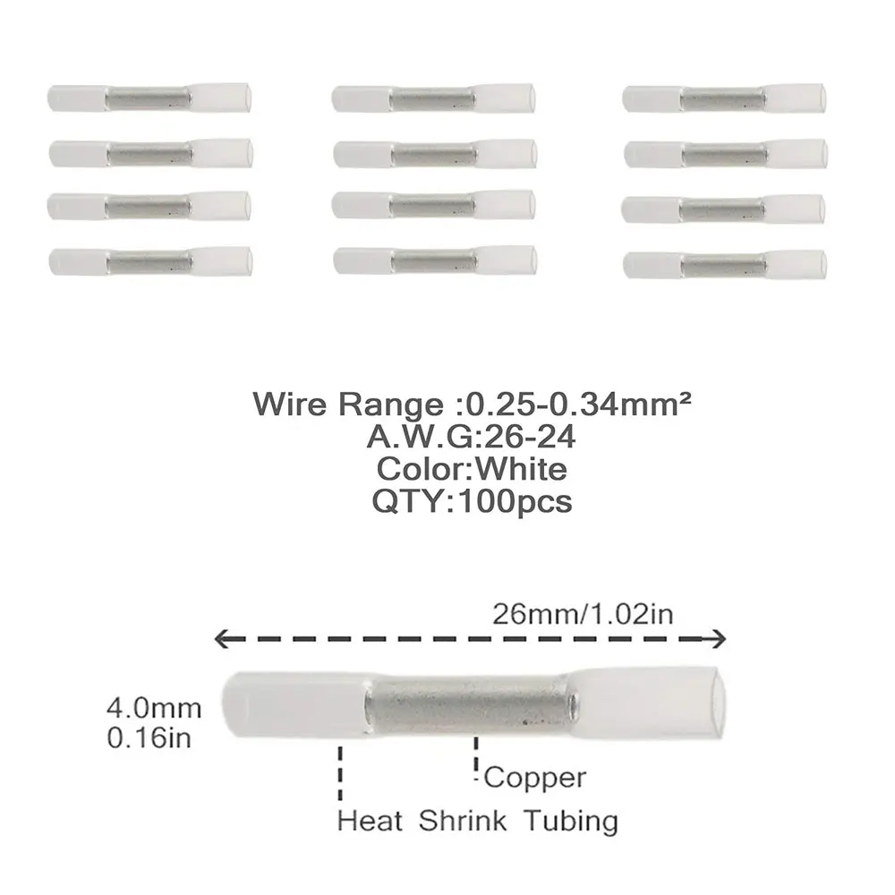 Iztoss 100pcs 26-24AWG изолированный термоусадочный стыковый провод электрический обжимной клеммный разъем(белый