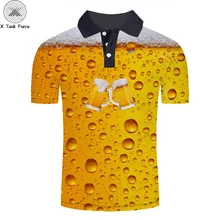 Новая летняя мужская рубашка поло с 3d принтом пива, мужские рубашки поло с коротким рукавом X Task Force, Прямая поставка, плюс размер, XXS-6XL, топы