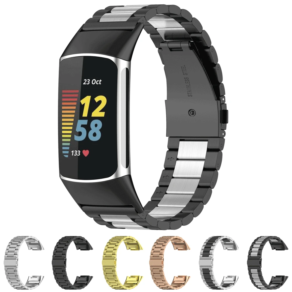 

Dual Color Stainless Steel Strap Bracelet for Fitbit Charge 5 4 3 2 Metal Watch Band Replacement Accessories