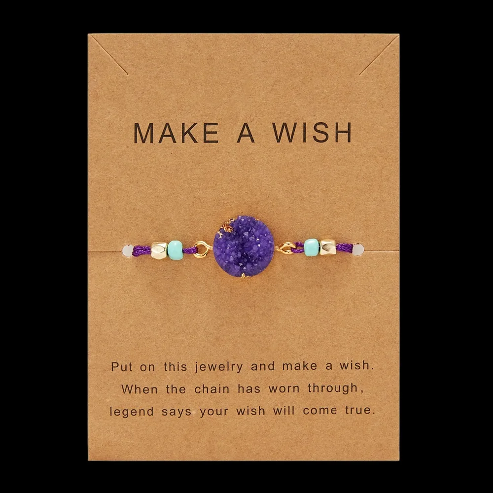 Rinhoo натуральный камень смолы ручной работы бумажные карты браслеты для женщин девушек счастливая веревка Простые Модные ювелирные изделия подарок регулируемый браслет