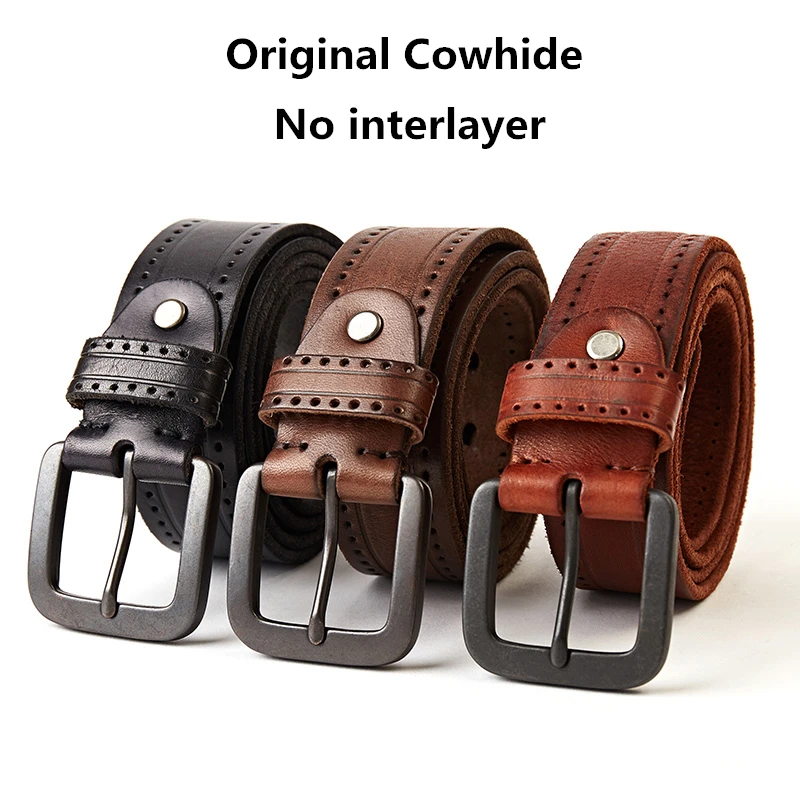 

New Original Cowhide Men Belt Top Layer Leather Casual High Quality Vintage Belt Design Pin Buckle Genuine Leather Belts For Men
