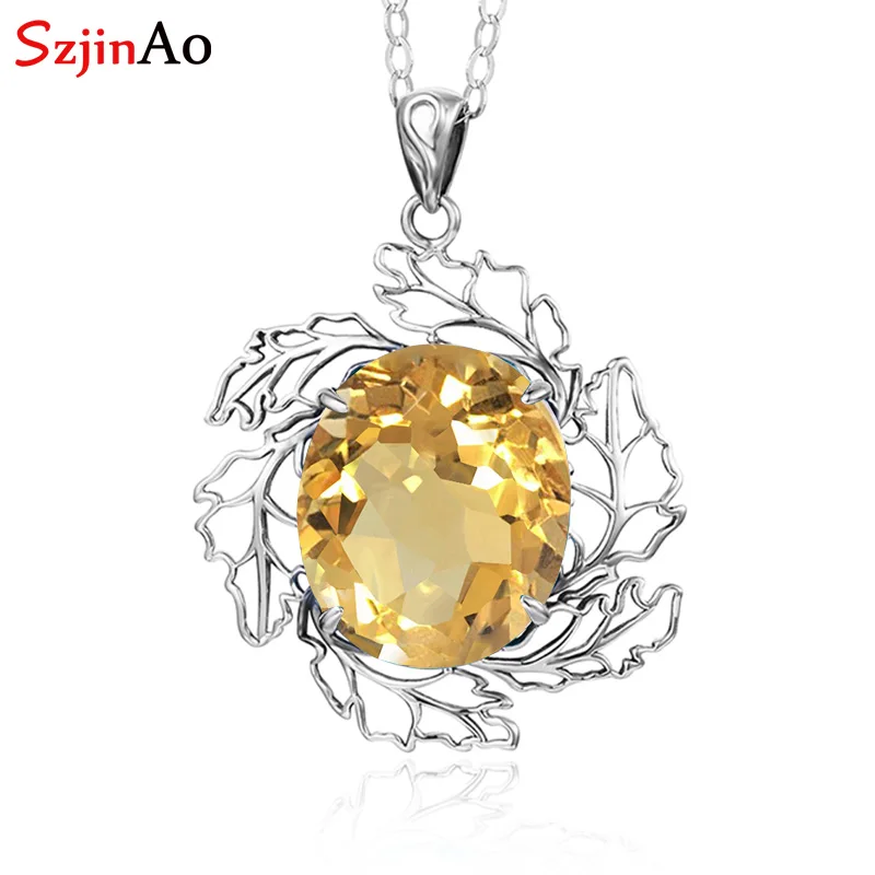 

SzjinAo Fashion Round Aquamarine Pendant Solid 925 Sterling Silver Fine jewelry For Women Unique March Birthstone Pendants