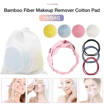 

16pcs Reusable Makeup Remover Pads Makeup Remover Discs Washable Cosmetic Makeup Pads for All Skin Types (with Headband)