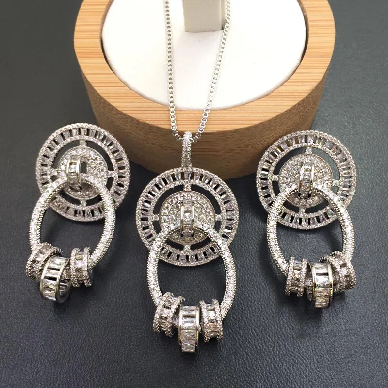 Lanyika ювелирные изделия отличительные Annulus микро-инкрустация ожерелье с серьги для банкета роскошный лучший подарок - Окраска металла: White plated