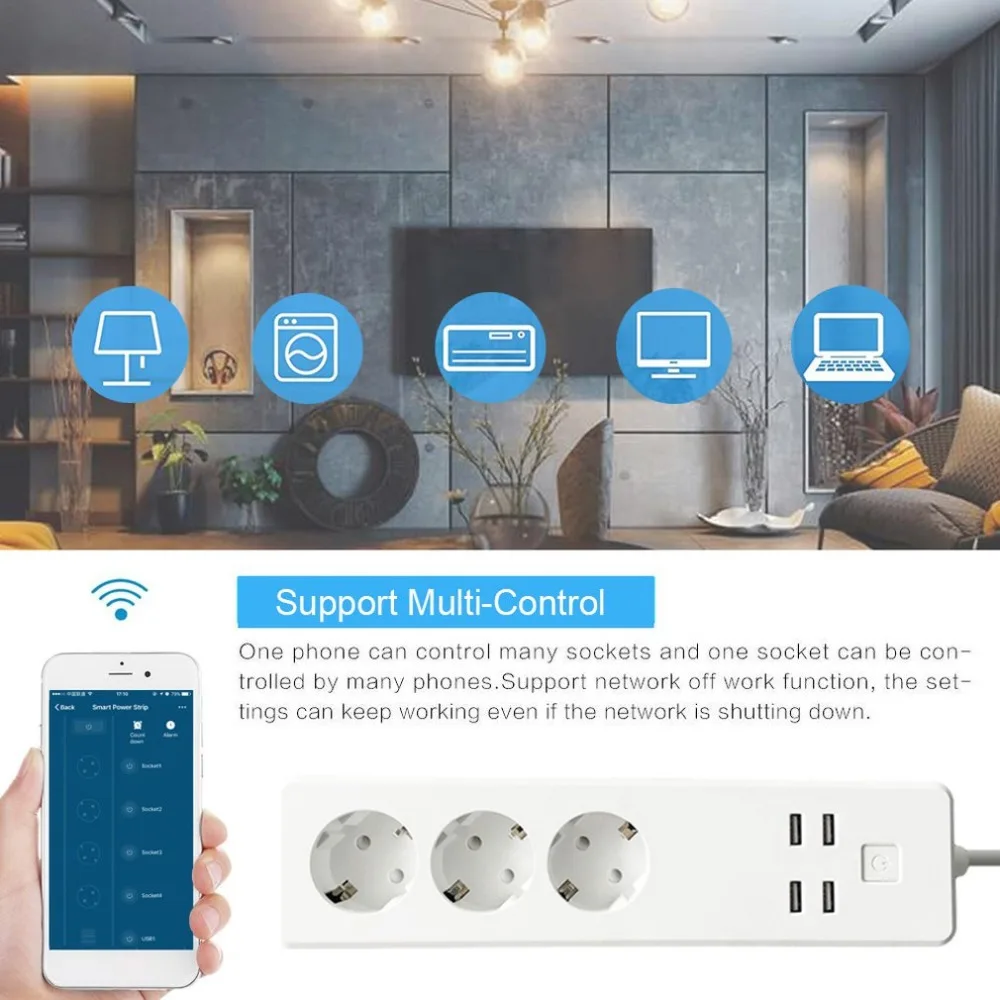 Wifi Smart power Strip 4 EU розетки вилка с 4 usb зарядным портом приложение для синхронизации Голосовое управление домашний помощник