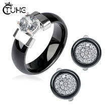 Moda Set Jóias Wedding Nupcial Jóias Saudável Partido Prom Presente Brincos para As Mulheres de Cerâmica Anéis de Cristal Conjuntos de Jóias(China)