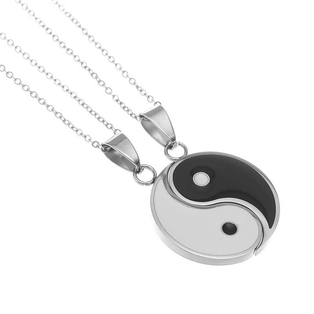 Pcs/Set Fashion Metal Alloy Tai Chi Yin Yang Gossip Pendant Necklace Gold Long Chain Couple Friend Necklace