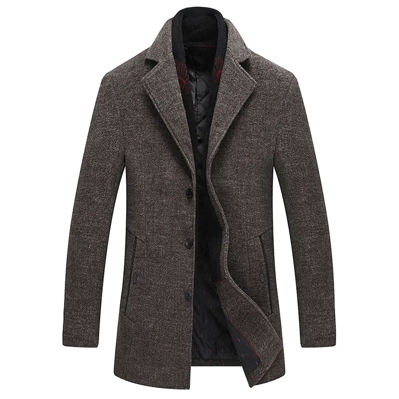 

2019 Winter New Style Men AliExpress with Scarf Fold-down Collar Solid Color Woolen Coat Casual plus Cotton Nizi Coat
