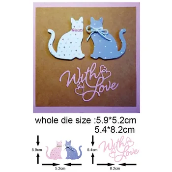 

‘with love’ Words Letter and Lovers Cat Metal Cutting Dies Cute Animal Stencil For DIY Scrapbooking Card Decorative Embossing