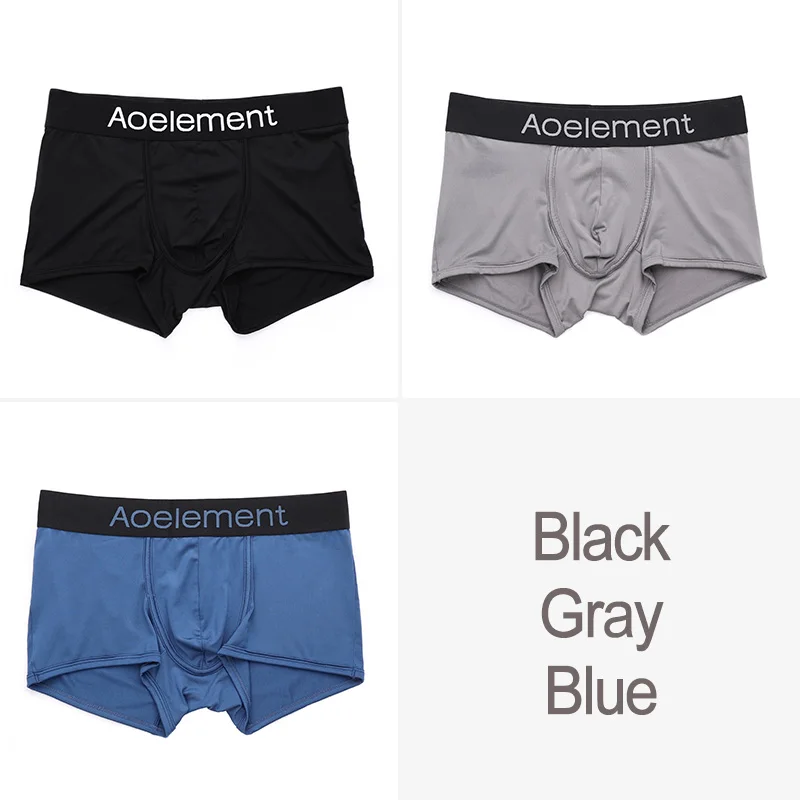 Black Gray Blue DULASI сексуальный Cueca боксер для мужчин нижнее белье сплошной цвет удобные шорты трусы 3 шт./лот - Цвет: Black Gray Blue