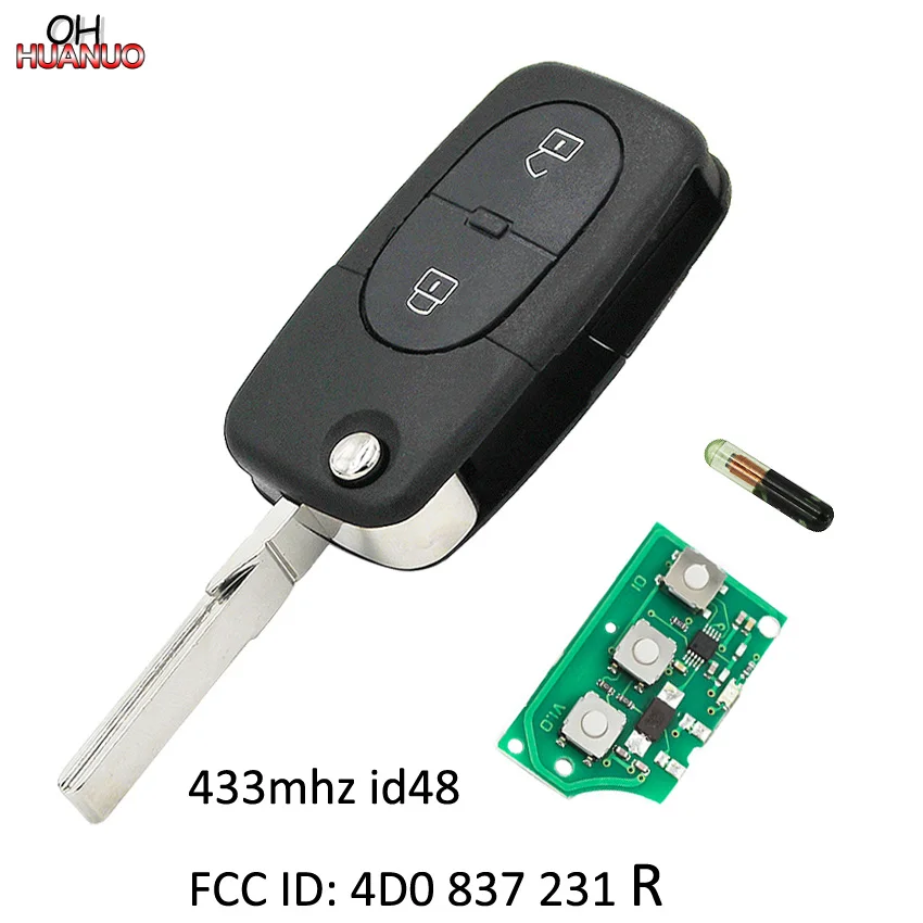 2 Buttons Smart Remote Key Control Fob With Id48 Chip 433mhz For Audi A6 A4 A6 Quattro Fcc Id