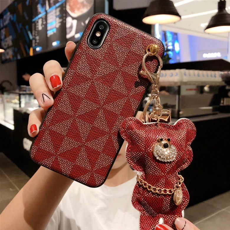 Милый чехол для телефона с объемным подвесным медведем для Iphone 11 Pro X Xs Max Xr 10 8 7 Plus, роскошный чехол из искусственной кожи