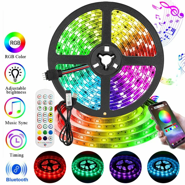 LED Strip Light RGB5050 24keys Long Distance Control TV backlight with Music Bluetooth APP for Room Decor Party Ambient Lighting