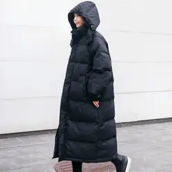 Новые пуховые хлопковые зимние пальто теплая парка зимняя куртка съемный для женщин с капюшоном длинное пальто Свободное ветрозащитное