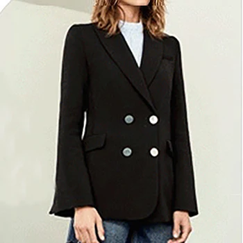 

zebery Women Turndown Collar Long Blazer Solid Lapel Slim Jacket Business Office Long sleeve Autumn Spring Double-breast Blazer
