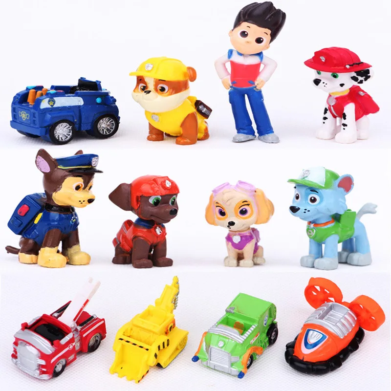 12 unids/set de juguetes de pata, muñeco de acción de la patrulla Anime, coche, cachorro, juguete para regalo para niños