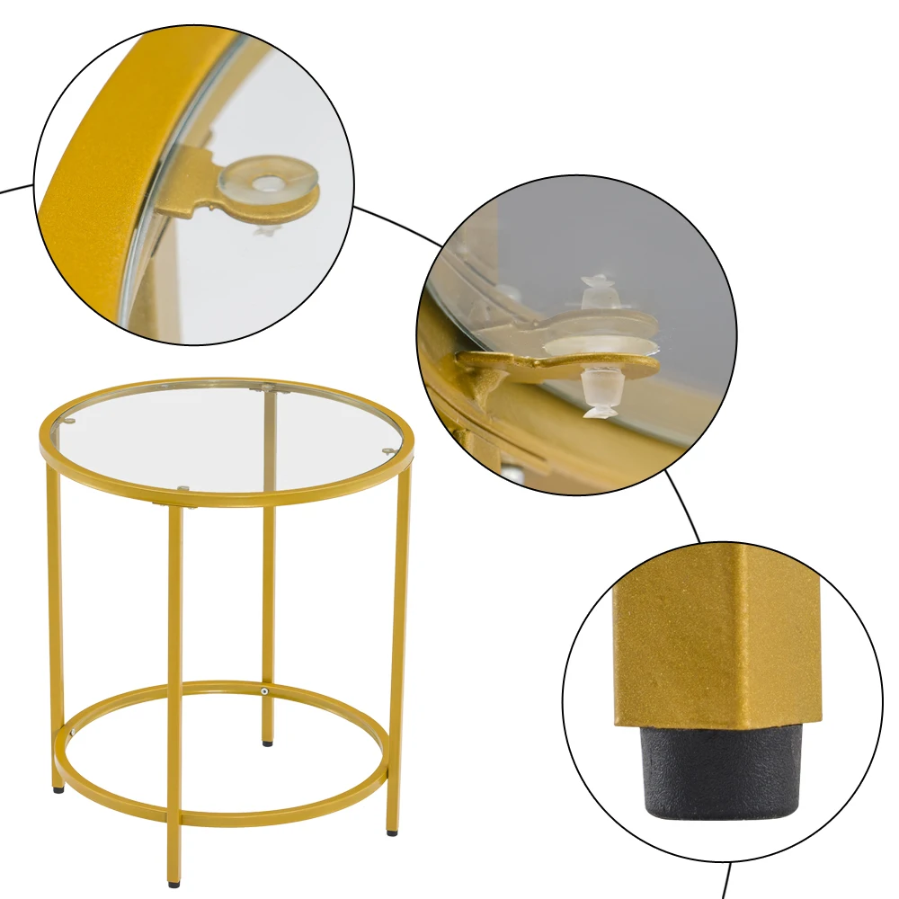

[50 x 50 x 55]cm Simple Single Layer Round Frame Glass Surface Coffee Table Side Table End table 50 Round Gold