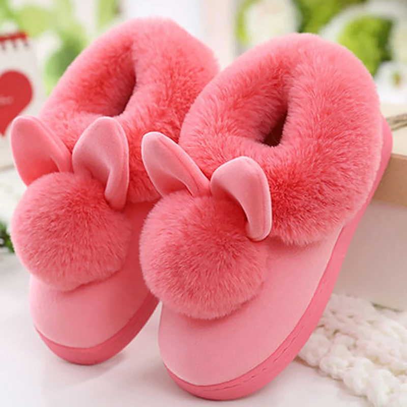 

New Women Slippers Furry Rabbit Ears Plush velvet Snow Female Slipper Indoor Home Shoes Plus Size Ladies Soft Comfort Footwear