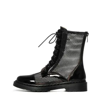 

2020 Newest Women Summer Boots Genuine Leather Party Basic Shoes Woman Lace Up Back Zipper Autumn Thick Heels Pumps