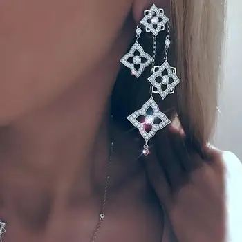 

HIBRIDE Newest Design Long Tassel Statement Earrings AAA CZ Women Bridal Wedding Drop Earrings brincos para as mulheres E-824