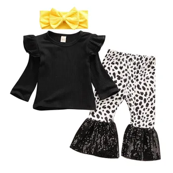 

1-4T Toddler Kid Baby Girl Clothes set Tops T-shirt Leopard Flared Pants Trouser suit Autumn Fashion Streetwear Outfit