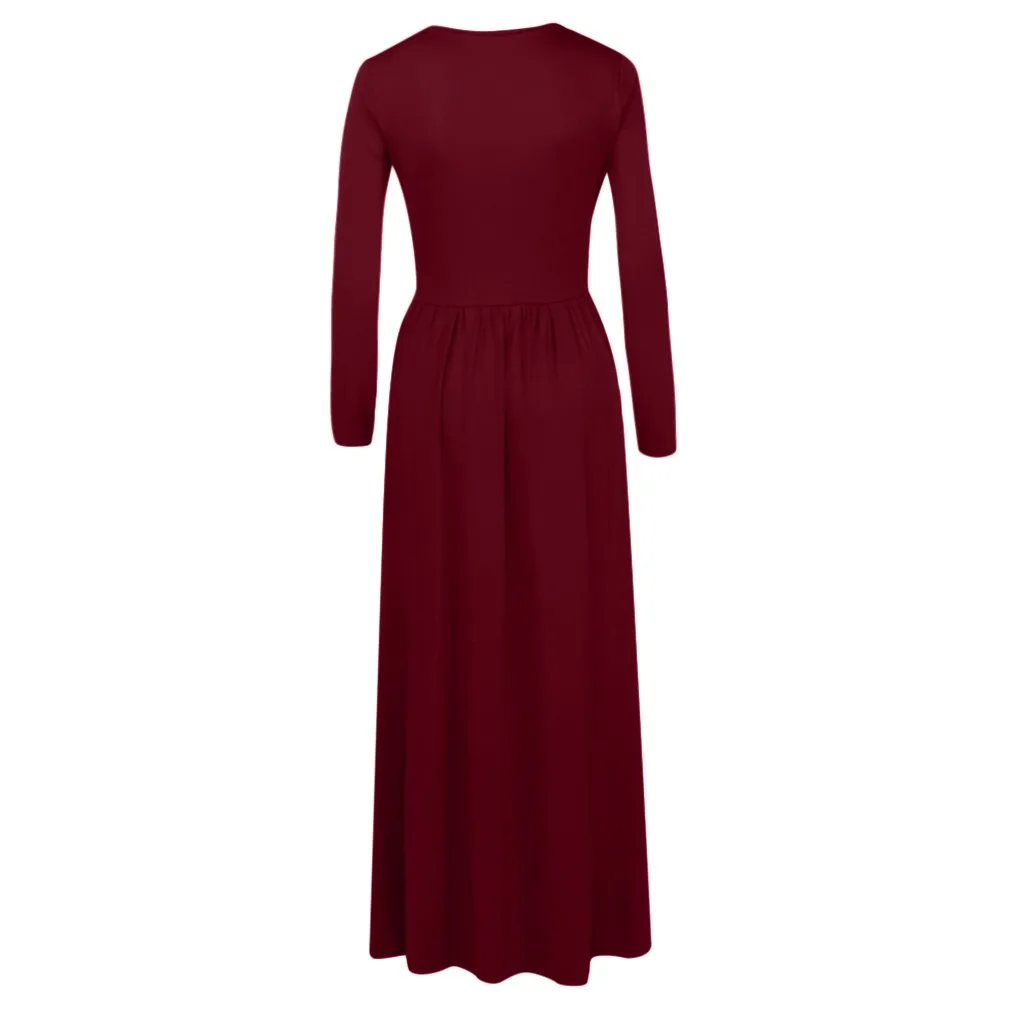 Ropa mujer женское повседневное длинное платье с длинным рукавом и круглым вырезом