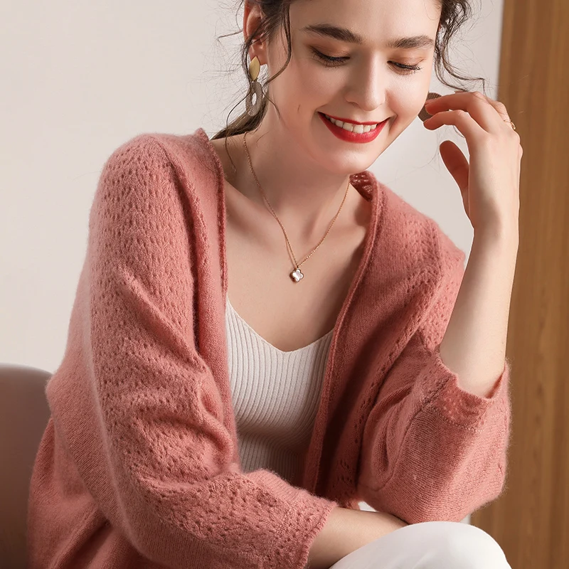 100% Wool Knitting Cardigans for Women Loose Three Quarter Sleeve Vneck Female Sweaters 2020 New spring Woolen Clothes 100% Wool Knitting Cardigans for Women Loose Three Quarter Sleeve Vneck Female Sweaters 2020 New spring Woolen Clothes