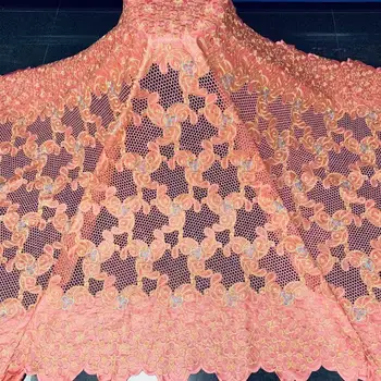 

Peach Embroidery African Bazin Lace Fabric Apparel Cloth For Party Dress WB10(5yards/lot) Multi Color
