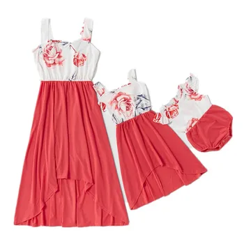 

2020 Summer Mother daughter Cute dress Floral Print Irregular Matching Dress Baby Girl Rompers Mommy and me clothes Family look