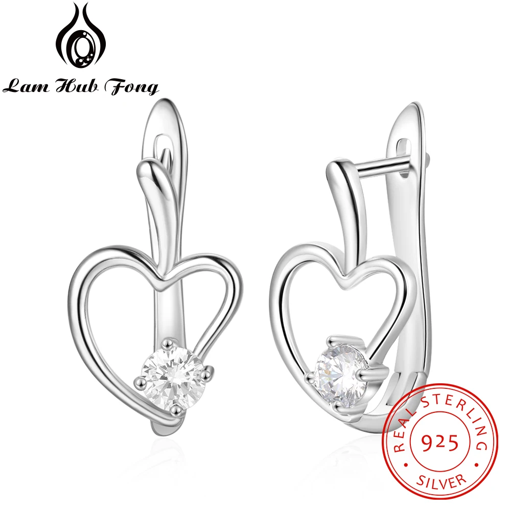 

100% 925 Sterling Silver Hoop Earrings for Women Hearts Earrings CZ Earrings Fine Jewelry Exquisite Gift (Lam Hub Fong)