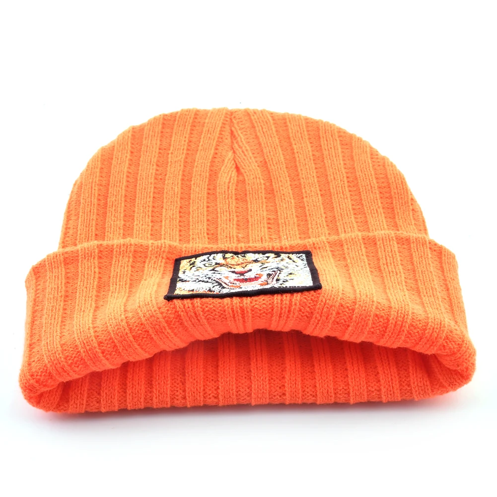 New Fashion Knitted Beanie Hat With Tiger Embroidery Patch Hip Hop Skullies Beanies Men Women Winter Knit Solid Color Ski Hat woolen cap for men