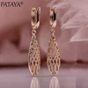 PATAYA – boucles d'oreilles longues ajourées en or Rose pour femmes, nouveau Design, rétro, mariage, bijoux tendance, cadeau, oeil de cheval, 585 ► Photo 3/6