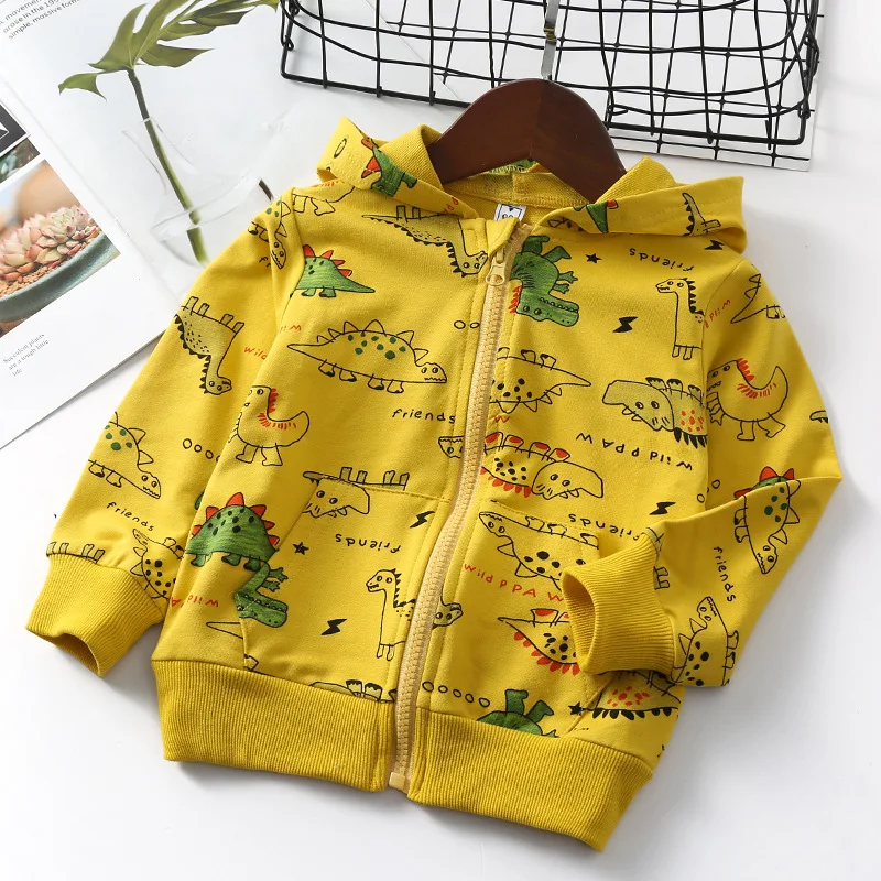 Детское пальто с рисунком динозавра; коллекция года; сезон весна; детская куртка на молнии с капюшоном маленьких и средних размеров