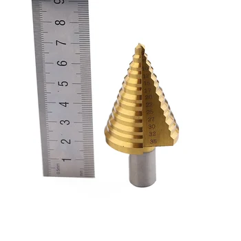 

5-35mm Titanium Step Cone Spiral Groove Conical Drill HSS Bits Hole Cutter Tool